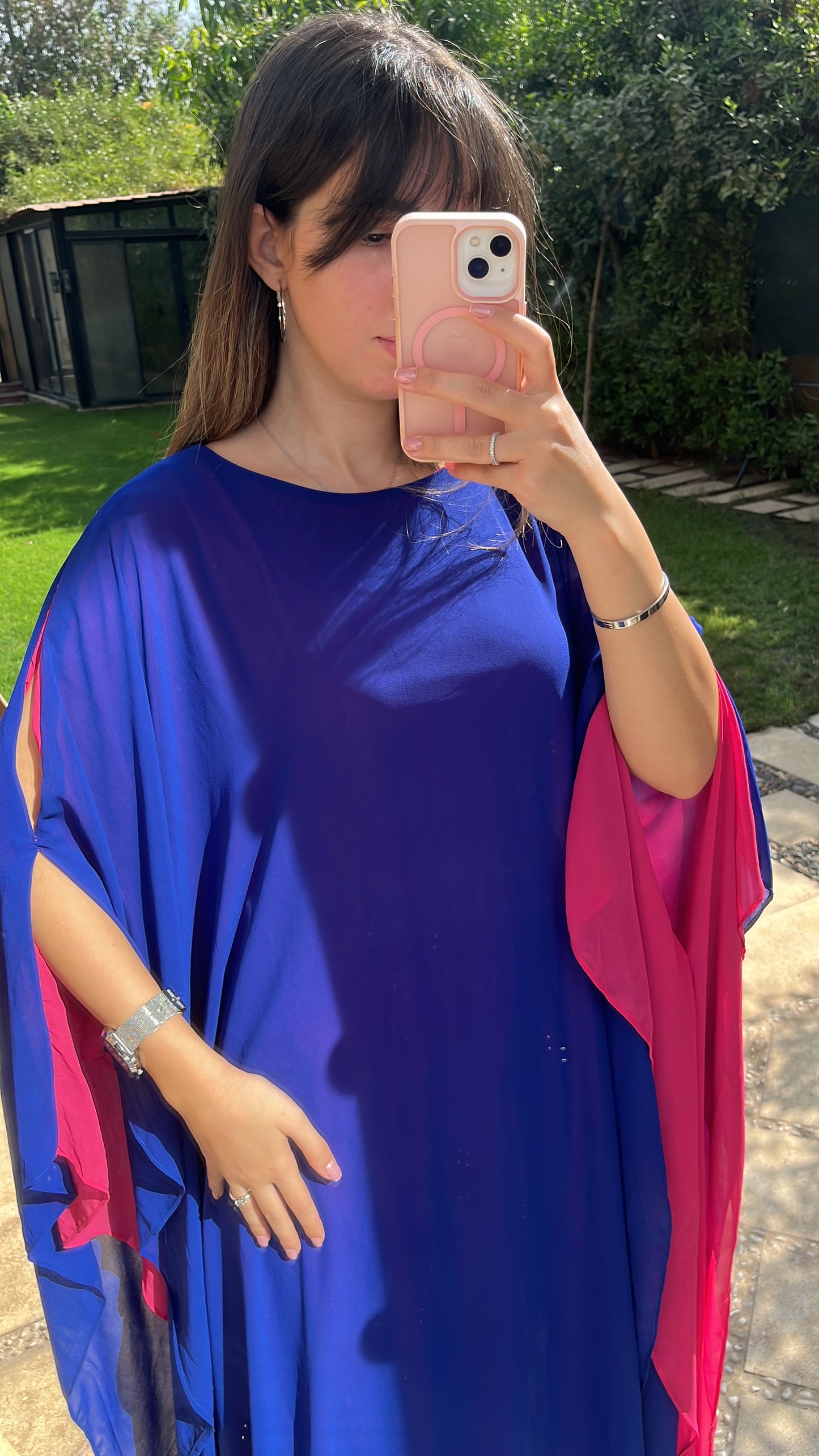 Flow Abaya - Blue x Hot Pink