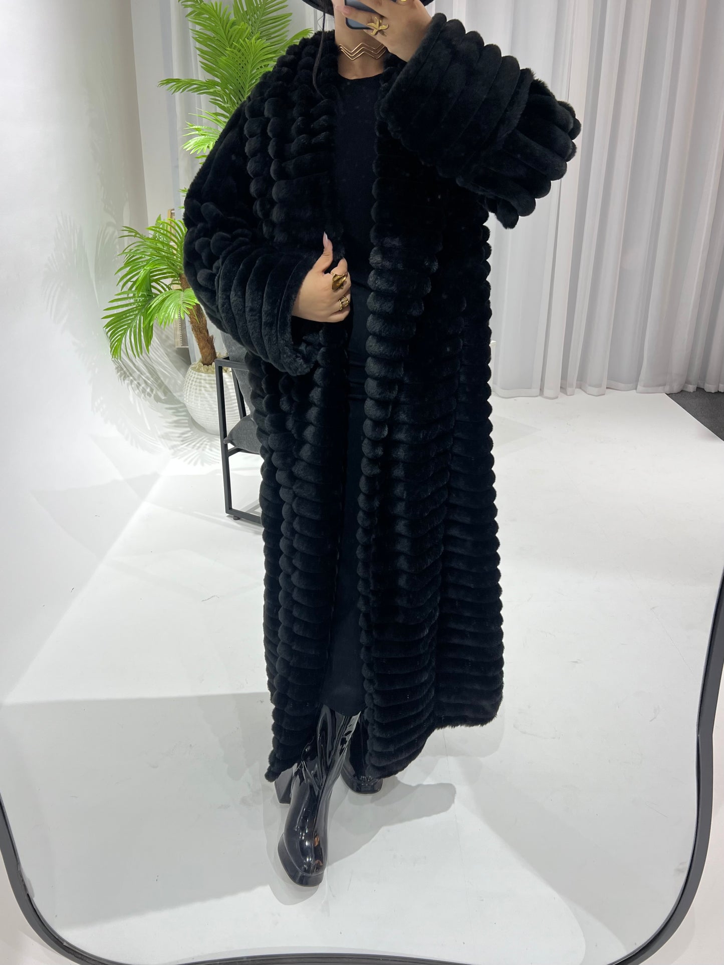 Furry Fur Coat - Black