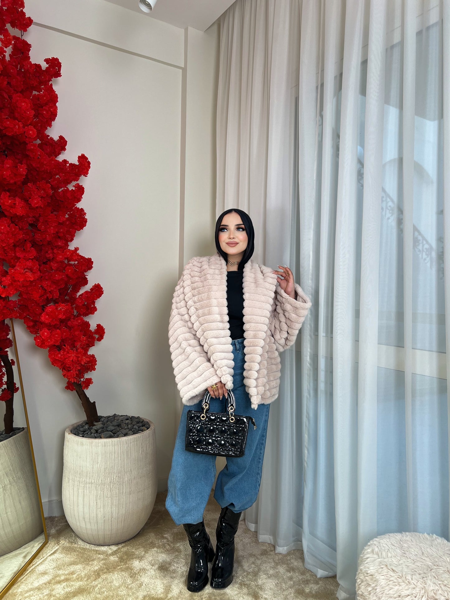 Furry Fur Jacket - Beige