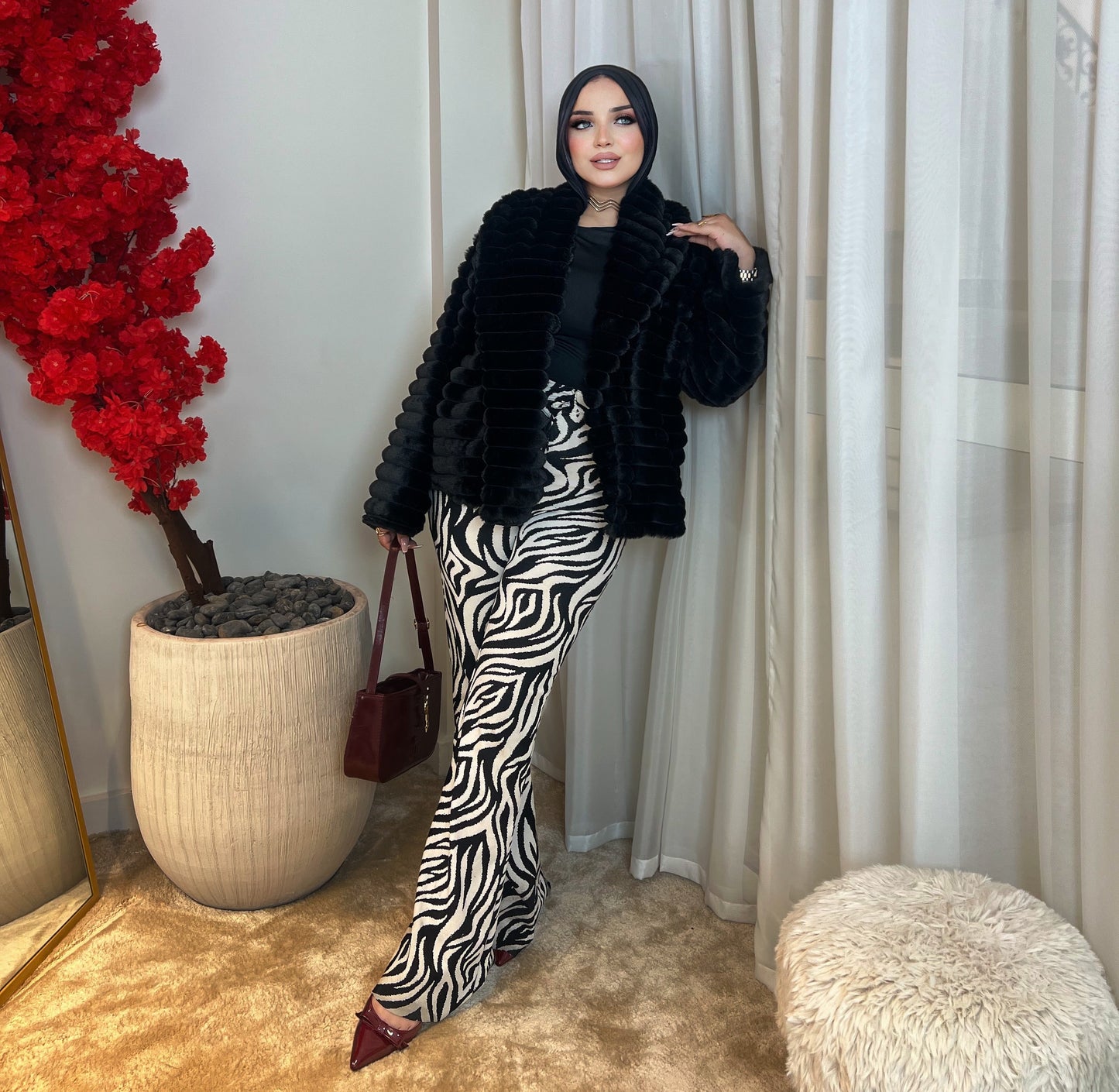 Furry Fur Jacket - Black