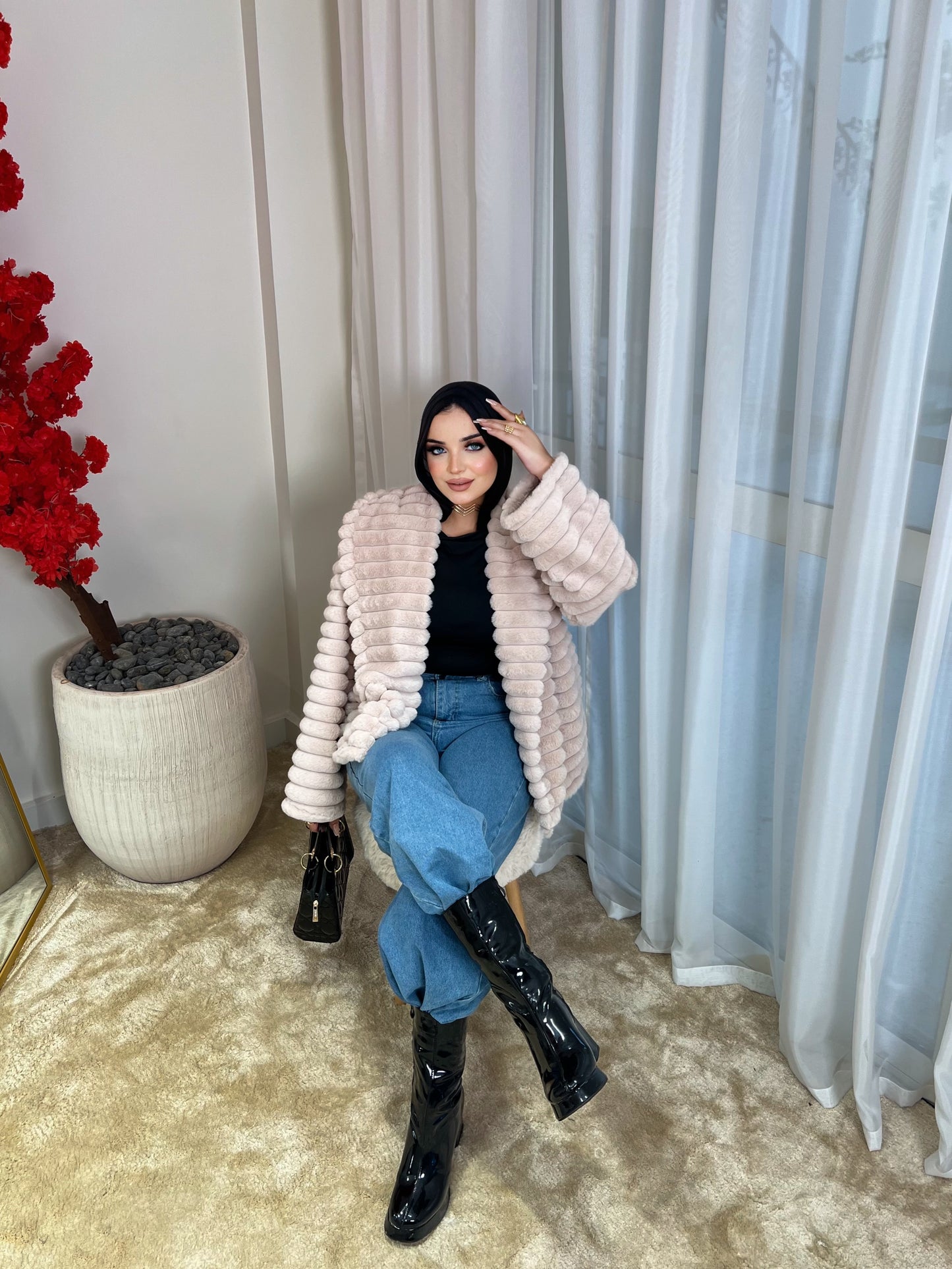 Furry Fur Jacket - Beige