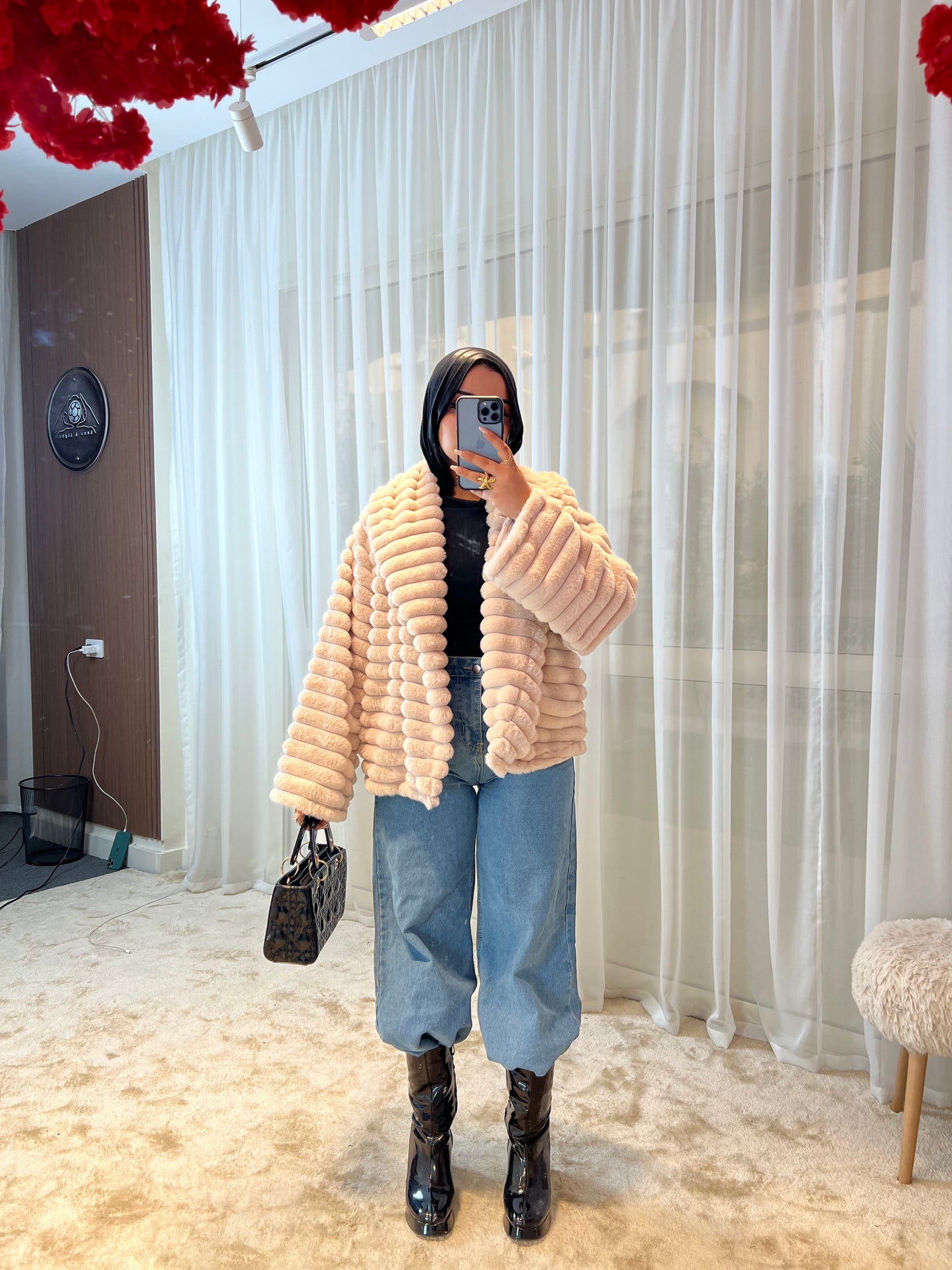 Furry Fur Jacket - Beige