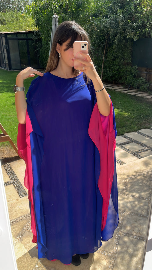 Flow Abaya - Blue x Hot Pink