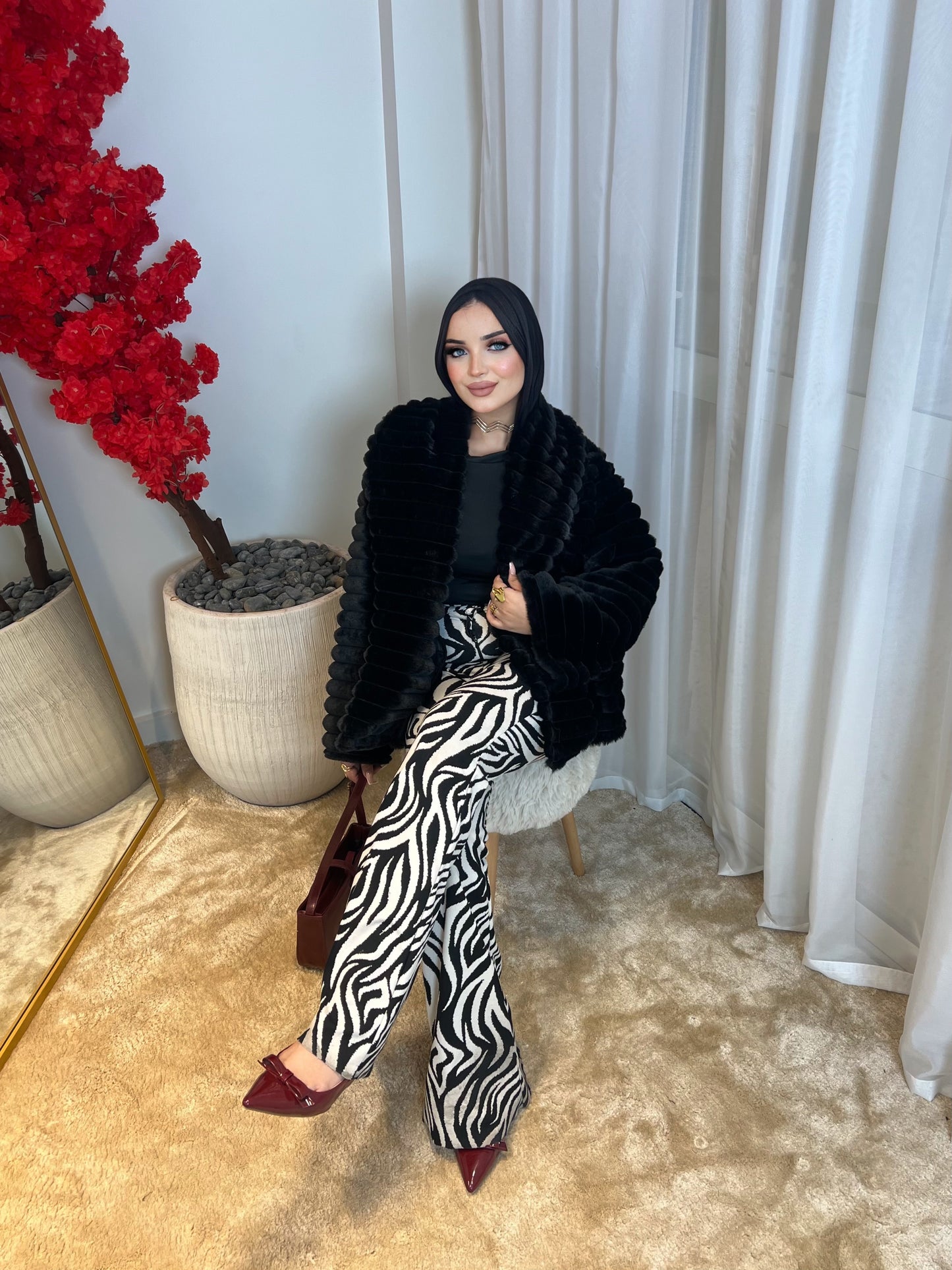 Furry Fur Jacket - Black