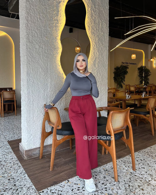 Wide Leg Pants - Dim Red