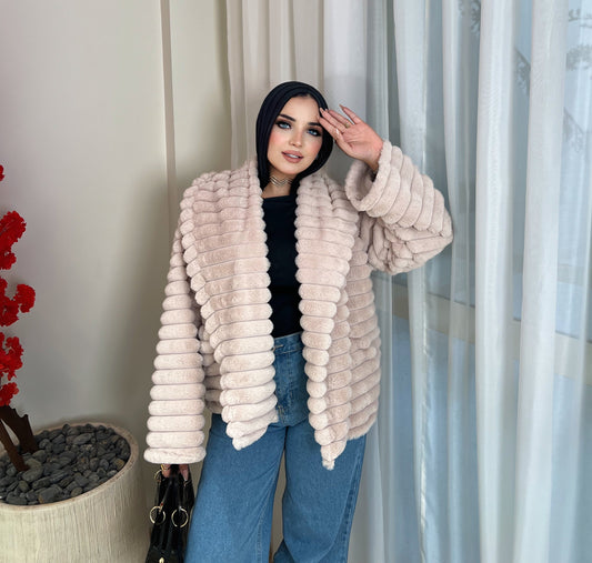 Furry Fur Jacket - Beige