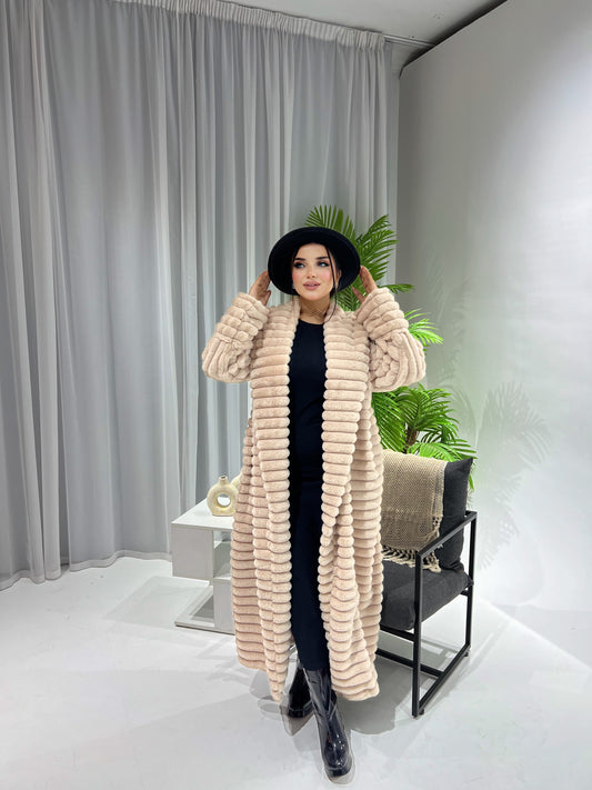Furry Fur Coat - Beige