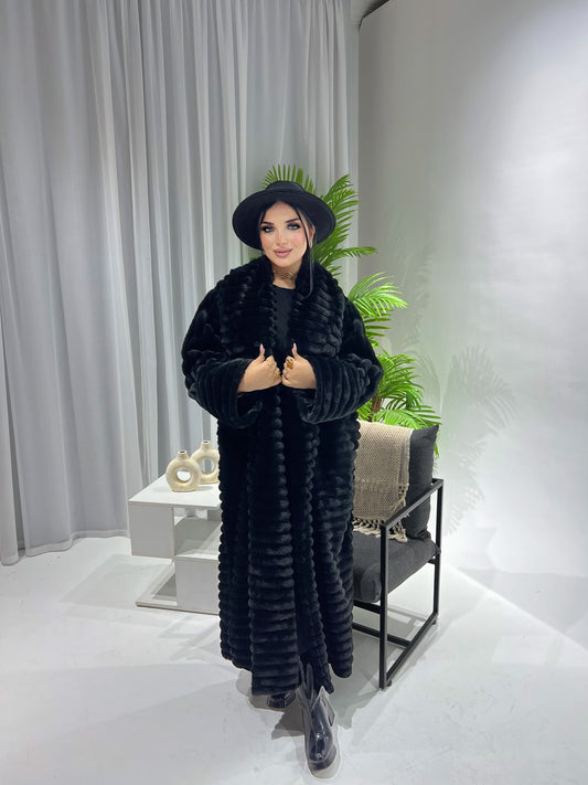 Furry Fur Coat - Black