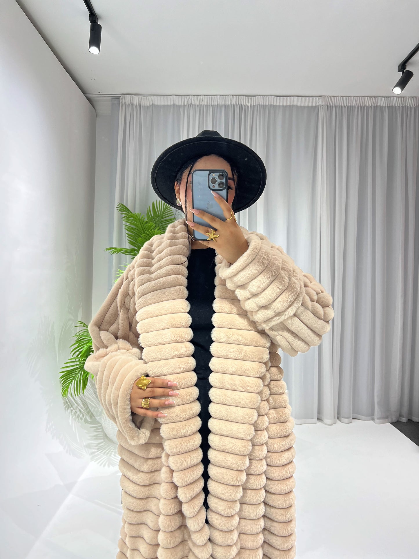 Furry Fur Coat - Beige